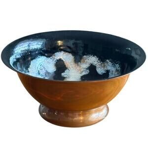 Vintage Signed Serge Nekrassoff Black & White Enamel on Copper Footed Bowl MCM